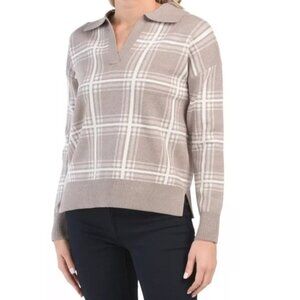 MAX STUDIO Plaid Sweater – Grey – Size M